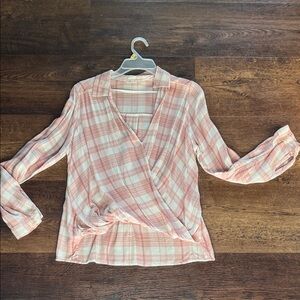 Hollister Pink and White Plaid Wrap Blouse